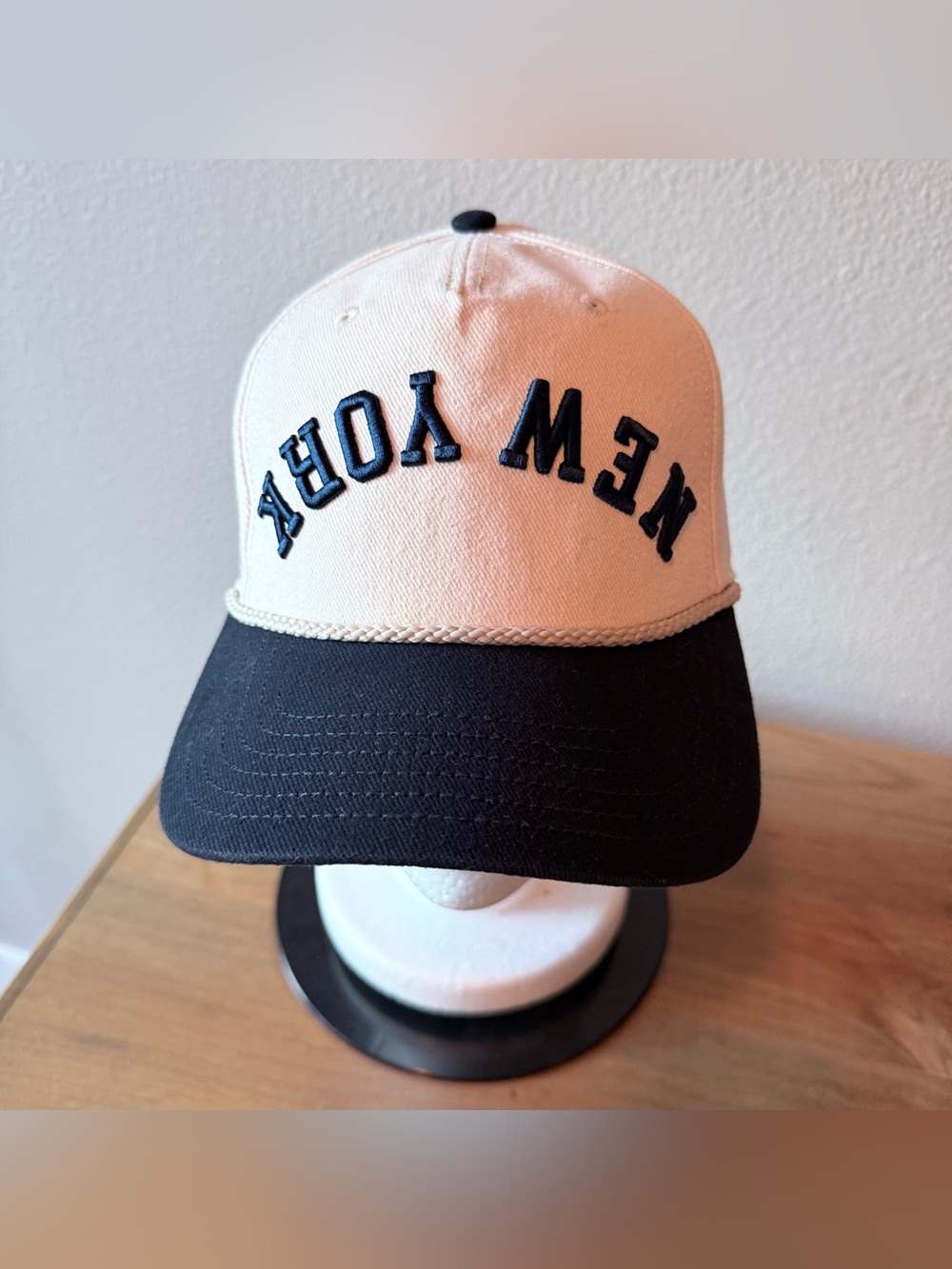 MAD Engine New York Cream & Navy Snapback Baseball Cap Rope Hat One Size NWOT